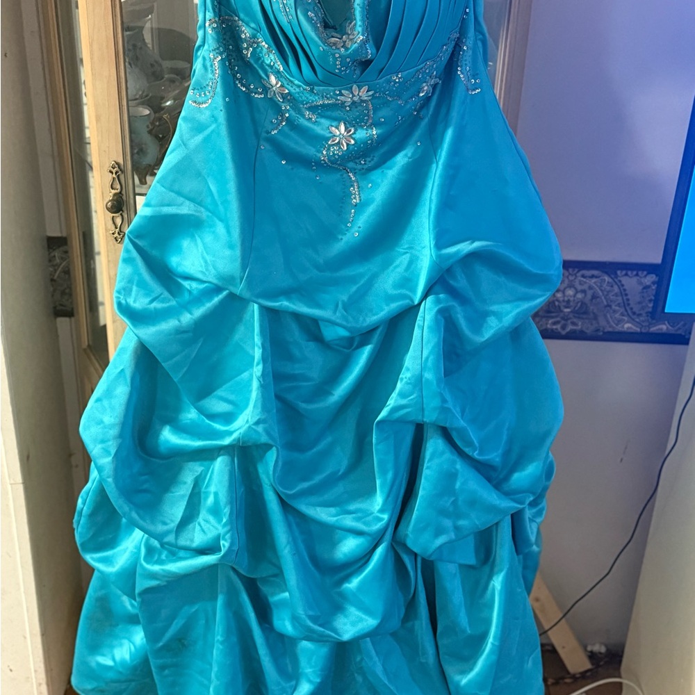 Elegant Turquoise Gown with Embellishments
